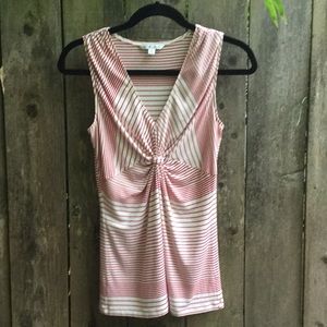 CAbi red/white geo striped top in stretch rayon S